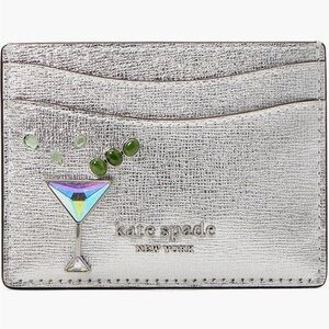 Kate Spade Shaken Not Stirred Embellished Metallic Card Holder NWT